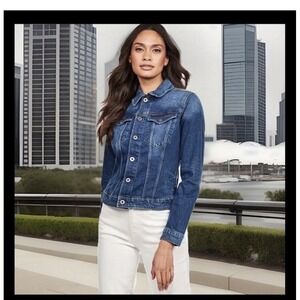 G-Star Raw Womens Medium Wash Blue Denim Trucker Jacket Slim Fit Jean Jacket NWT